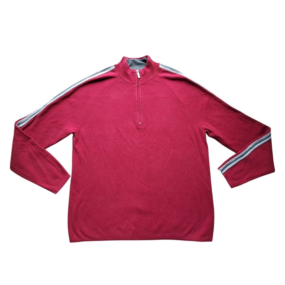 Eddie Bauer Mens XL Tall Red‎ 1/4 Zip Cotton Sweater Striped Sleeve Pullover